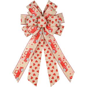 3 x Hying Large Valentines Bows for Wreath, Natural Burlap Bows Valentines Wreath Bow Glitter Red Heart Truck Tree Topper Bows for Front Door Wall Party Valentines Decorations (Style 3: Love Truck)