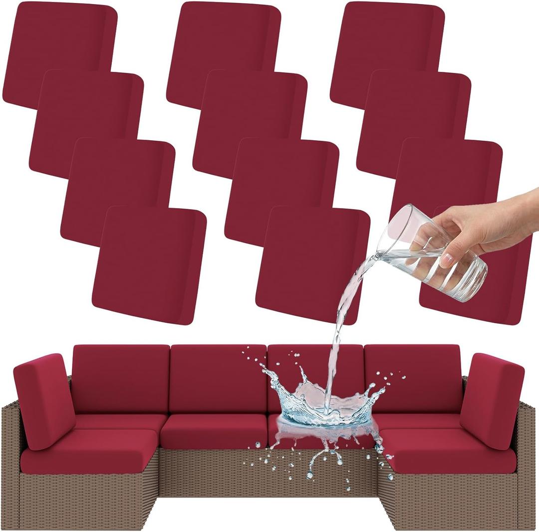 Smiry Waterproof Patio Cushion Covers, Stretch Outdoor Couch Slipcovers Replacement Washable Furniture Protector Sofa Chair Seat Cover for Dogs and Pets (12 Pcs, Wine Red)