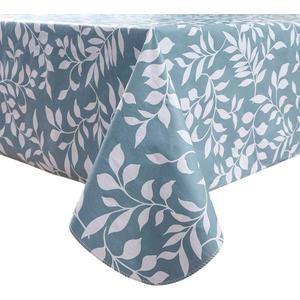 Pioggia Vinyl Tablecloth with Flannel Backed Waterproof Oil-Proof PVC Table Cloth Wipeable Spill-Proof Plastic Table Cover for Indoor and Outdoor(Blue Leaves, 60 x 84 Inch Rectangle)