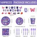 169Pcs Purple Music Birthday Decorations Pop Star Party Decorations Purple Birthday Plates Napkins Cups Banner Cutlery, Purple Party Supplies, Serves 24