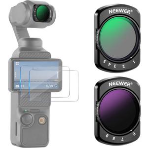 NEEWER Variable ND2-ND32 & ND64-ND512 Kit Compatible with DJI Osmo Pocket 3 Creator Combo Accessories, Limited Stops Neutral Density Filters, 2 Screen Protectors, Action Camera Accessories