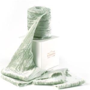 Sage Green Velvet Ribbon 3 inch Sage Frayed Velvet Ribbon Crinkle Silk Velvet for Wreaths Sash, Christmas Tree Decoration, Flower Bouquet, Gift Wrapping, Bows Making, Wedding Decor-3 Yards