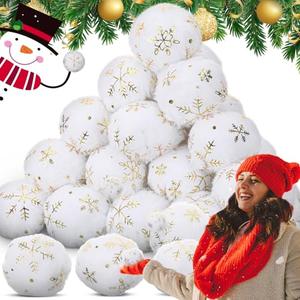 Hungdao 30 Pcs Fake Snowflake Snowballs 2.76 Inch Indoor Snow Fight Ball Set Winter Plush Balls Toy Soft Artificial Indoor Snowballs for Winter Christmas Holiday Party Decorations Games(Gold)