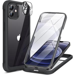 Miracase Compatible with iPhone 13 case 6.1 inch, 2021 Upgrade FullBody Glass Clear Case Bumper Case with Builtin 9H Tempered Glass Screen Protector for iPhone 13,Black