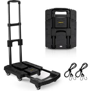 Voipvvii Folding Hand Truck 500lbs, Portable Heavy Duty Dolly Cart, 6 Wheels Collapsible Luggage Cart with 2 Elastic Ropes  Compact Trolley Cart for Easy Moving  Ideal Hand Cart for Travel and More