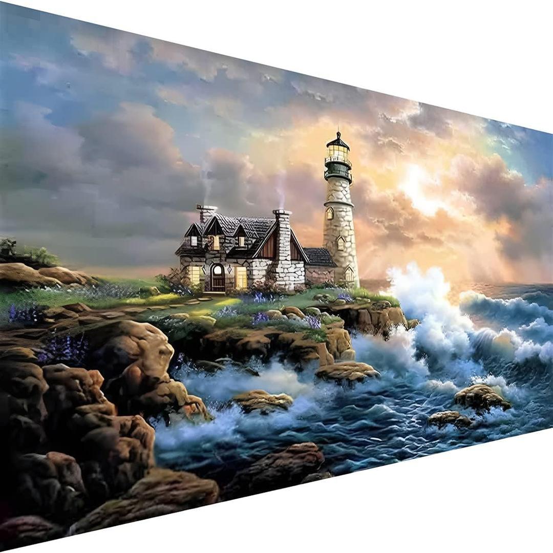 koemhxb Large Paint by Number for Adults(24x16 inch),Lighthouse Paint by Numbers Kits for Adults Beginner,Lighthouse Painting by Numbers for Home Wall Decor