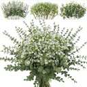 lovemoon Mixed Greenery Artificial Eucalyptus Stems, Baby Breath Artificial Flowers Bulk and Eucalyptus Leaves for Wedding Bouquets Home Office Floral Decor (100, Green and White)