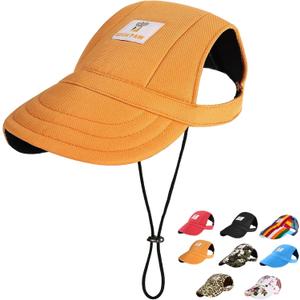 HIGH PAW Dog Sun Hat with Ear Holes - Adjustable Drawstring, Breathable Waterproof Design, UV Protection for Small, Medium & Large Dogs, Orange