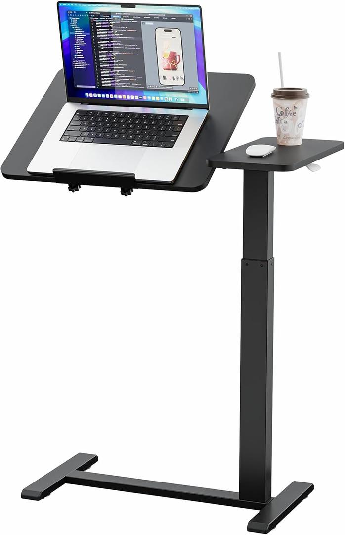 Ywin Medical Adjustable Tilt Overbed Bedside Table with Wheels, Swivel Portable Tray Table(27.6" W x 15.8" D), Small Standing Desk for Bedroom, Hospital, Couch, Office Use,Black