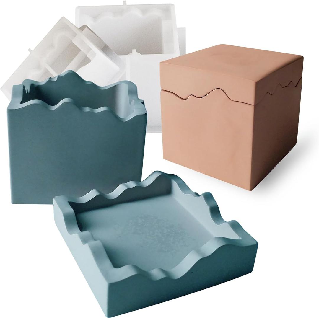 Square Box Mold with Irregular Edges, Creative Candle Vessels Jewelry Holder Resin Concrete Molds, Unique Storage Container Jar Dish Display Silicone Molds DIY Epoxy Resin Art Craft Kit