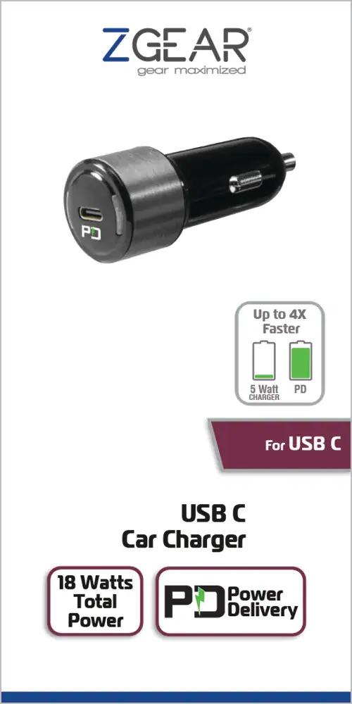 ZGEAR Adaptive Fast Car Charger With USB-A USB C Ports