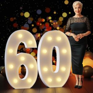 Imprsv Marquee Numbers 3 Feet Tall: 60th Birthday Decorations Large Light Up Numbers Anniversary Party Decorations Big Backdrop Foam Cardboard Number 60