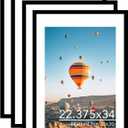 JCJMY 22.375x34 Picture Frame with 20x30 Mat Set of 4, Display Photo 20x30 with Mat or 22.375 x 34 Without Mat, Wall Hanging Large 22.375 by 34 Poster Frame with Plexiglass, 4 Pack, Black