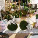 Yookeer 2 Set Easter Bunny Green Mossy Eggs Flocked Table Decor 7 Inch Farmhouse Spring Easter Tabletop Decorations White Gloss Bunny Figurines with Green Moss Eggs for Spring Tabletop Centerpiece