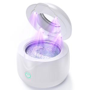 Ultrasonic Retainer Cleaner - UV Dental Cleaning Pod Night Guard Cleaner for Dentures, Aligner, Braces, Toothbrush Heads, Jewelry (White)