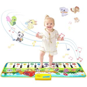 M SANMERSEN Piano Mat, 39.5" X 14" Musical Mat Floor Piano Keyboard Mat 8 Instrument Sounds Piano Mat for Toddlers Touch Play Dancing Mat Toy for 1 2 3 Year Old Boy and Girl Gifts (Green)