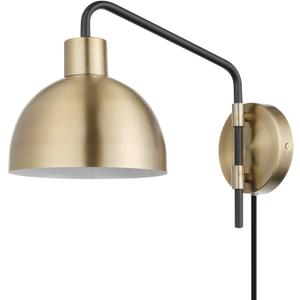 Globe Electric 51719 1-Light Plug-in or Hardwire Wall Sconce, Antique Brass, Matte Black Accent, Fabric Cord, in-Line On/Off Switch, Kitchen, Reading Light, Home Essentials, Bedroom, Bedside Lamp