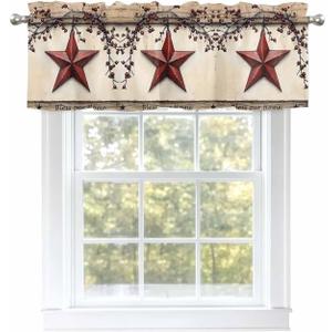 FuturehomeStar Valances for Windows, Farmhouse Red Country Star Short Kitchen Curtains Rod Pocket Valance Vintage Berry Branch Wood Window Treatment Panel for Bedroom Living Room Bathroom, 54x18in
(Beige)