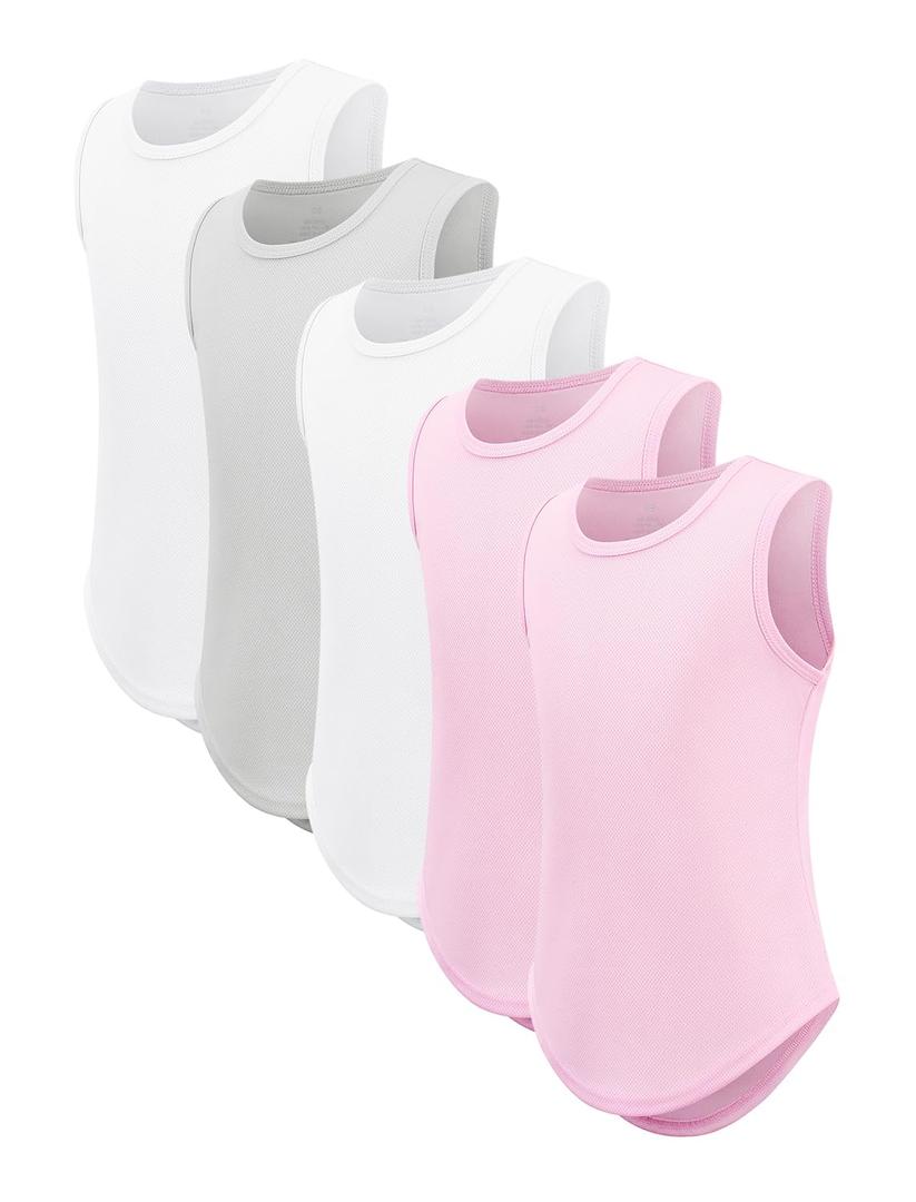 Celfaeree 5 Packs Girls Athletic Tank Tops Active Dry Fit Tank Top for Girls Dance Yoga Workout Tops for Exercise White/Gray/White/Pink/Pink XL (XL)