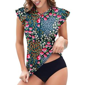 Soneven Women's Swim Shirt UPF 50+ Ruffle Sleeve Rash Guard UV Sun Protection Swimsuit Top Bathing Suit No Bottom Large 