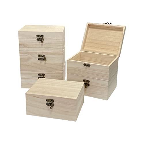 Cregugua 2 Pack Unfinished Wood Box Rectangle Crafts Wooden Box for Painting DIY Project (outer: 5 x 6.7 x 3.1 In)