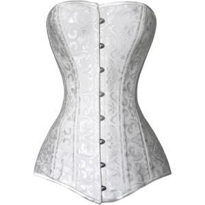 Charmian Women's 26 Steel Boned Brocade Long Torso Hourglass Body Shaper Corset White X-Small