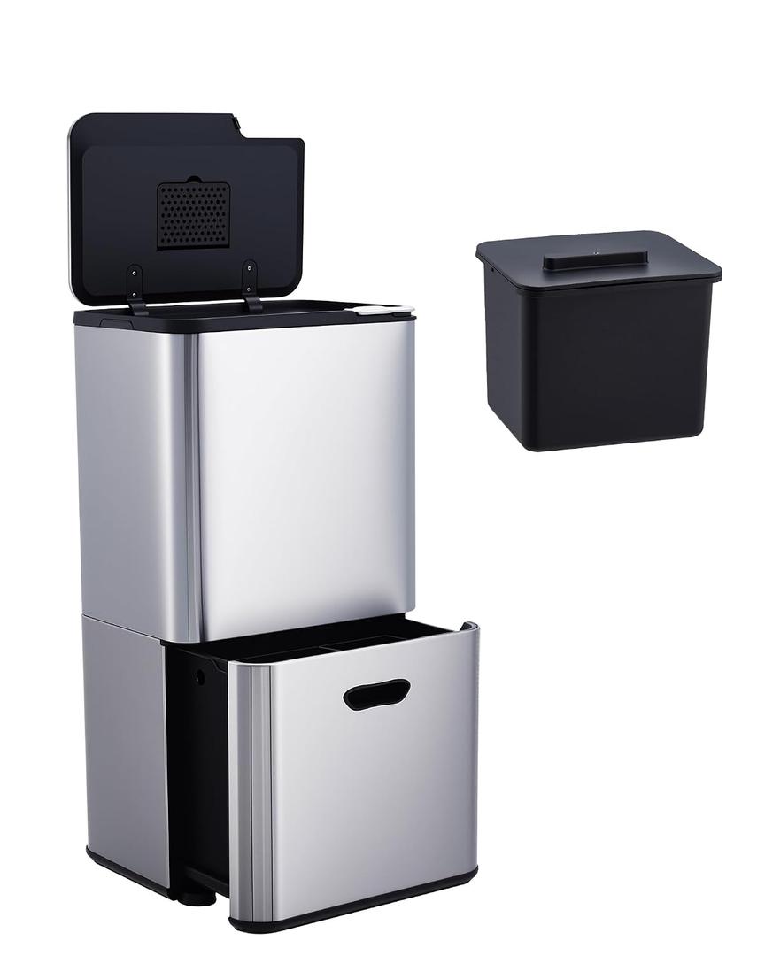 Garvee Dual Trash Can for Kitchen, 2 Compartment (33L + 28L) Garbage Can