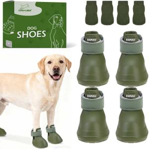 EXPAWLORER Dog Shoes for Small Medium Large Dogs, Waterproof Non-Slip Dog Snow Booties for Winter with Socks, Easy On & Off Pet Boots & Paw Protectors, Easy-Clean for Beach Outdoor Rain (Green XL) (Size 9/XL (Paw Width:2.8in))