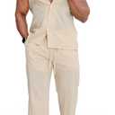 Mens Linen Sets 2 Piece Outfits Sleeveless Shirt and Pants Set Vacation Outfit for Men Summer Beach Suits (XXXL)