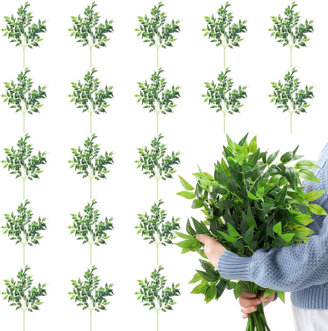 Xinnun 30 Pcs Artificial Italian Ruscus Greenery Stems 26.8 Inch Hanging Spray Fake Greenery for Centerpieces Faux Leaves Swag for Floral Arrangement Wedding Bouquet Garland Arch Home Decor