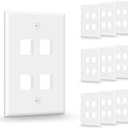 VCE 4 Port Keystone Wall Plate UL Listed (10-Pack), Single Gang Wall Plates for RJ45 Keystone Jack and Modular Inserts, White