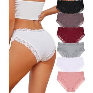 Knowyou Cotton Underwear for Women Cheeky Bikini Womens Underwear Pack Sexy Lace Wasit Hipster Brief Panties for Ladies-S