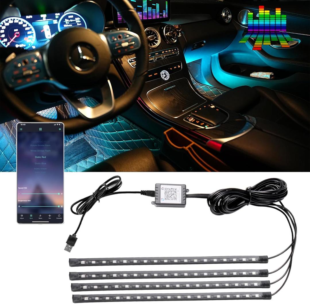 Smart USB Interior Car LED Strip Light with App Control,RGB Neon Atmosphere Lights, USB 5V Ambient Night Light Decorative Lamp, Multi Color Strip Light for Cars with Music and DIY Mode (RGB 72LEDs)