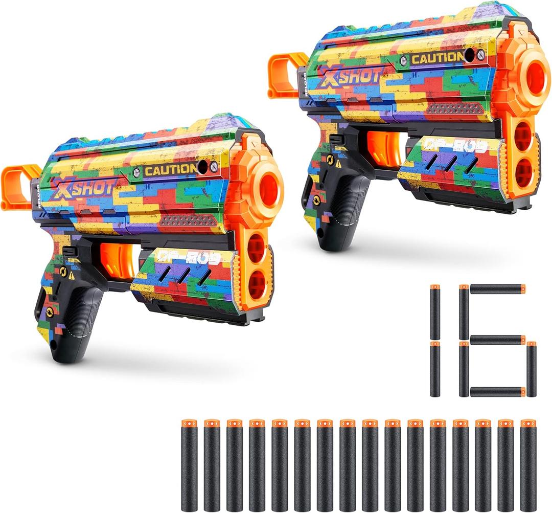 XSHOT Skins Flux Blaster with 16 Darts - Striper Skin (2 Pack) by ZURU, Easy Reload, Air Pocket Dart Technology, Toy Foam Blaster for Kids, Teens and Adults