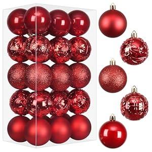 RoseCraft 30PCS Christmas Ball Ornaments, 2.36" Red Shatterproof Ornament Set for Christmas Tree Hanging Decorations, for Home Holiday Xmas Party Decor.