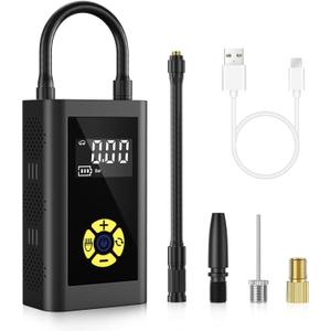 LAMONKE Tire Inflator Portable Air Compressor, Rechargeable Tire Inflator with LED Light, 150 PSI Bike Pump for Cars, Mini Air Pump for Bikes, Motorcycles, Balls and Emergency Flashlights (Black)
