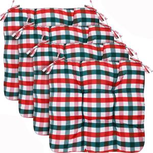 Geetery 4 Pack 4 Pack Chair Cushions for Dining Chair Kitchen Seat Pads with Ties Buffalo Plaid Soft Comfy Square Pads for Home, Outdoor, Patio, Room (Red,Green) (Red,Green)