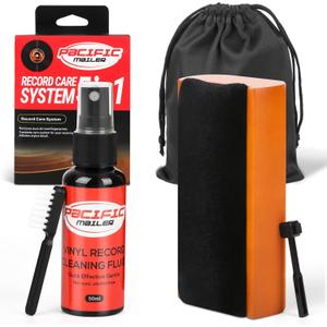 5 in 1 Vinyl Record Cleaning Solution Kit, Includes Soft Velvet Record Brush, Vinyl Cleaning Liquid, Stylus Cleaner & Brush and Carry Pouch