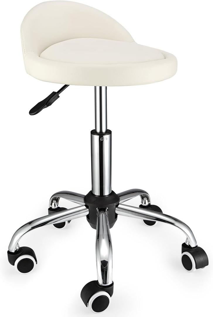 Swivel Rolling Stool with Wheels Height Adjustable Stool Chair Drafting Chair with Backrest White,13"D x 13"W x 26"H