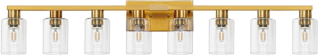 8 Light Bathroom Vanity Light Gold Bathroom Light Fixtures Brass Vanity Lights for Bathrrom 46 in Large Wall Sconce Brush Gold with Clear Glass Shade for Living Room