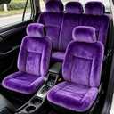 5pcs Purple Plush Car Seat Covers, Fluffy Seat Cushion Covers for Women, Thick Warm Winter Universal Car Seat Covers