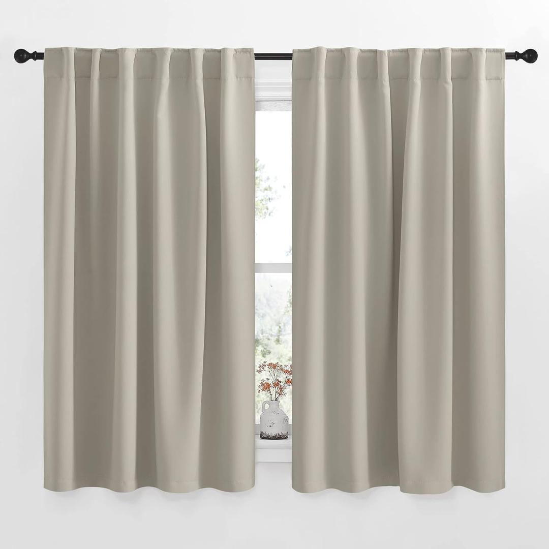 NICETOWN Blackout Curtains and Drapes for Kitchen - (Natural Color) 52 inches Wide by 54 inches Long, 2 Panels Set, Thermal Insulated Blackout Window Drapes (52"W x 54"L (Pack of 2))