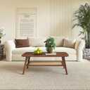 Coffee Table Small Solid Wood Center Table Mid Century Vintage Living Room Coffee Table, Walnut Rattan 39.37 Inch