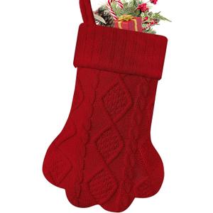 Malier Christmas Stocking for Dogs Cats, Knit White Dog Christmas Stocking, Paw Shape Pet Christmas Stocking Large Cat Stockings Hanging Stocking for Dogs Cats Pets (Red)