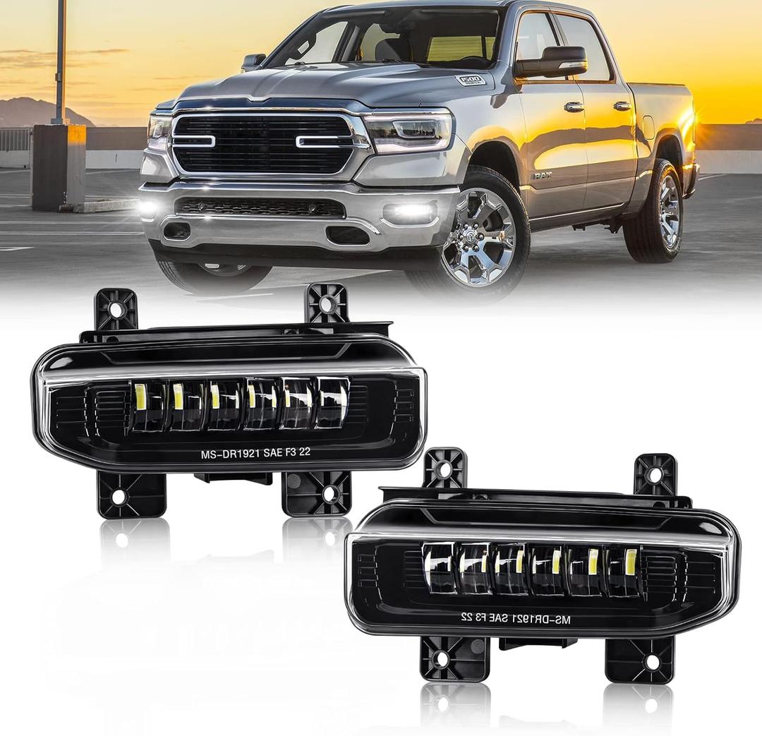 OPP ULITE Ram Led Fog Lights for Dodge Ram 1500 2019-2021, 2019-2022 Dodge Ram 2500 3500, 72W 3100LM 6500K Cool White, Clear Lens Bumper Fog Driving Light, 2PC Pack (1921 Ram Fog)