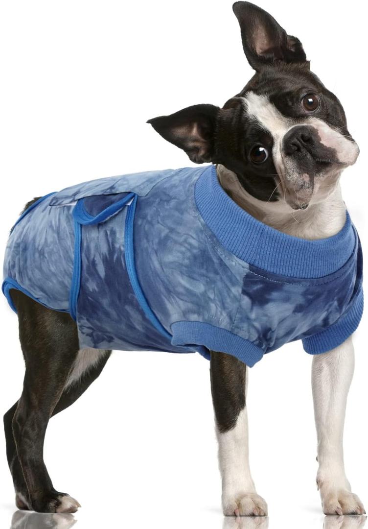 FUAMEY Recovery Suit for Dogs After Surgery,Soft Breathable Dog Bodysuit E-Collar & Cone Alternative Surgical Suit,Male Female Dog Neuter Spay Suits Anti Licking Wounds Onesie Blue Tie Dye L (L(Back:16.1-20.1in,WT:23-48lbs))