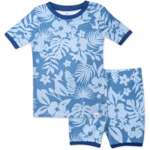 HonestBaby Unisex Baby 2-pack Short Sleeve Pajamas 100% Organic Cotton for Baby Boys, Unisex (3T, Tropic Shadow Chambray)