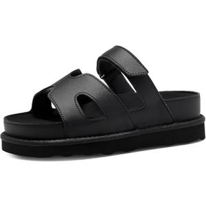 Women's Thick Platform Slide Sandals anti-slip Sole Open Toe Strap Summer Flats Shoes (Black)