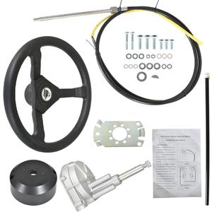 WFLNHB 13FT Boat Rotary Steering System Outboard Kit SS13714 Marine with 12.4 Inch Wheel