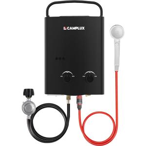 CAMPLUX 1.32 GPM Portable Water Heater, 5L Tankless Water Heater Propane Outdoor, AY132B, Black